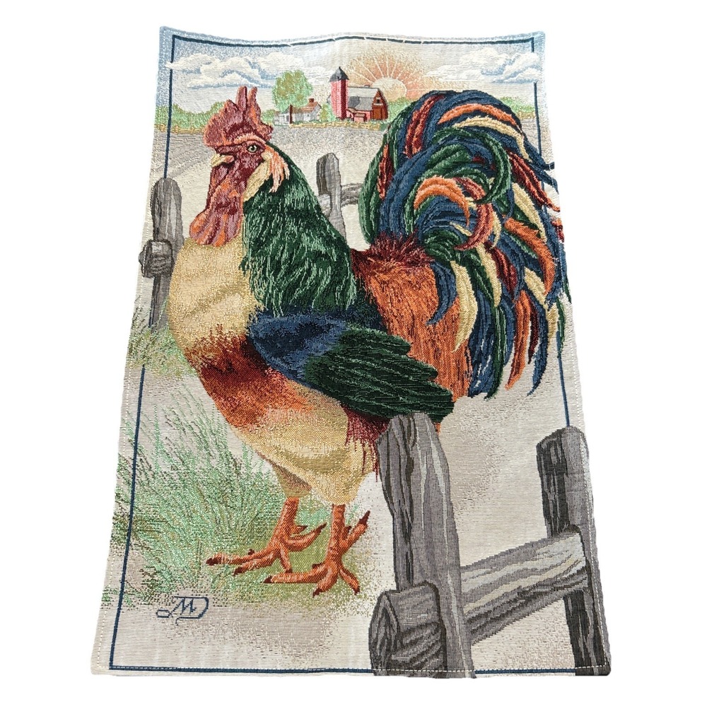 tapestry rooster wall hanging 17x26 includes wood decorative dowel‎ rod